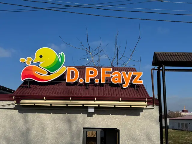 D.P.Fayz: крышная вывеска: объёмные буквы с логотипом на кровле