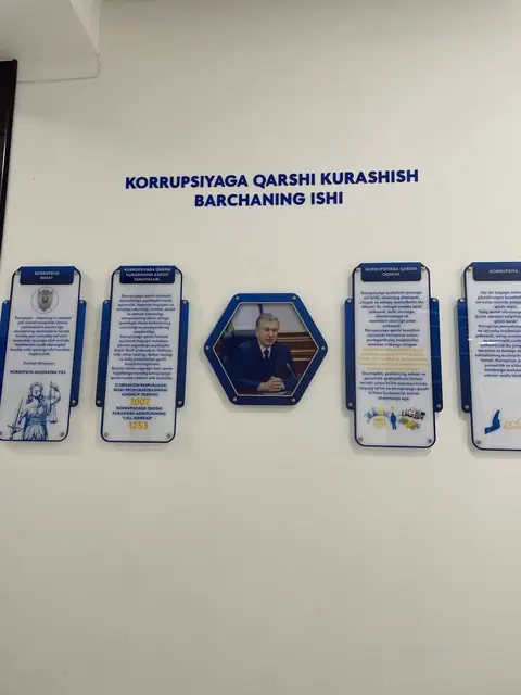 KORRUPSIYAGA QARSHI KURASHISH BARCHANING ISHI: настенный информационный стенд из фигурных табличек