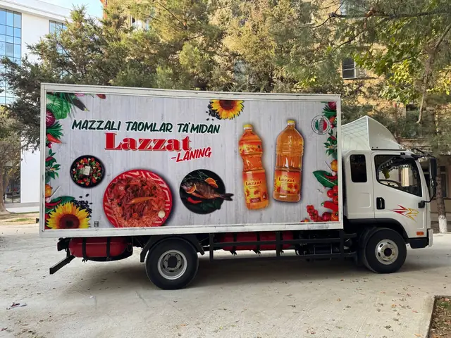 Lazzat: брендирование будки грузовика полноцветной плёнкой