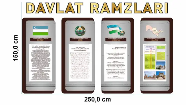 DAVLAT RAMZLARI: макет информационного стенда о госсимволике 250×150 см