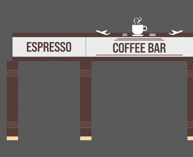 ESPRESSO COFFEE BAR: макеты вывесок COFFEE BAR (380 см) и ESPRESSO (260 см) и вывески-фриза над стойкой