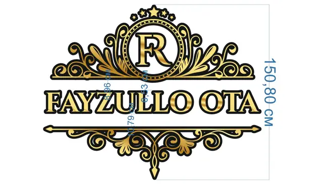 FAYZULLO OTA RESTAURANT: макет вывески с золотым вензелем 150 см и производственный макет букв 930 см
