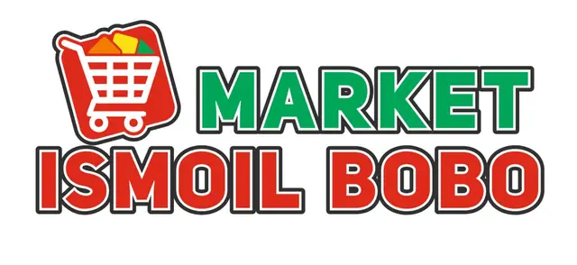 MARKET ISMOIL BOBO: макет вывески магазина с логотипом-тележкой
