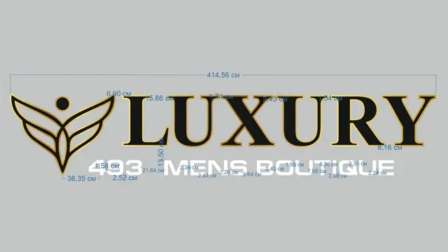 LUXURY 493 MENS BOUTIQUE: производственный макет вывески бутика с размерами для резки, длина 414 см