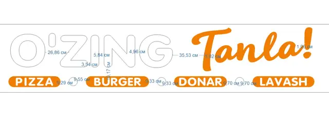 O‘ZING Tanla!: производственный макет вывески фастфуда для резки