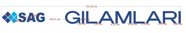 SAG GILAMLARI: производственный макет вывески из объёмных букв 743 см для резки