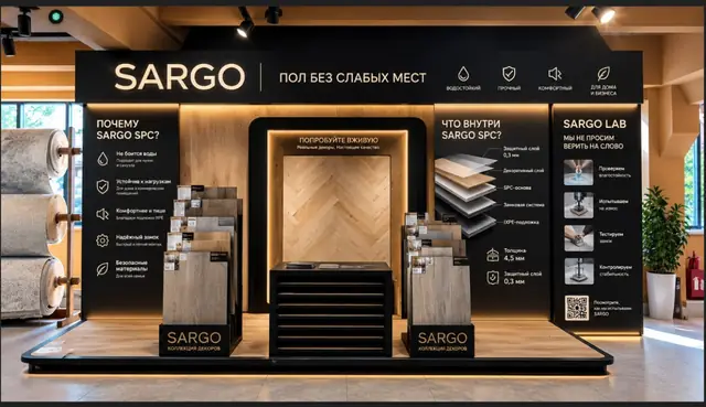 SARGO: визуализация выставочного стенда напольных покрытий с подсветкой
