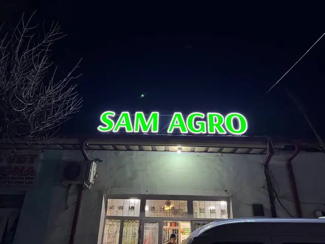 SAM AGRO: световые объёмные буквы над входом в магазин